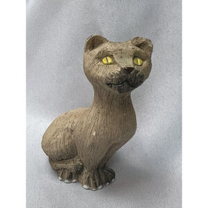 Long Neck Cat Figurine Yellow eyes Mountain Lion R. Torreon Hand Made in Uruguay